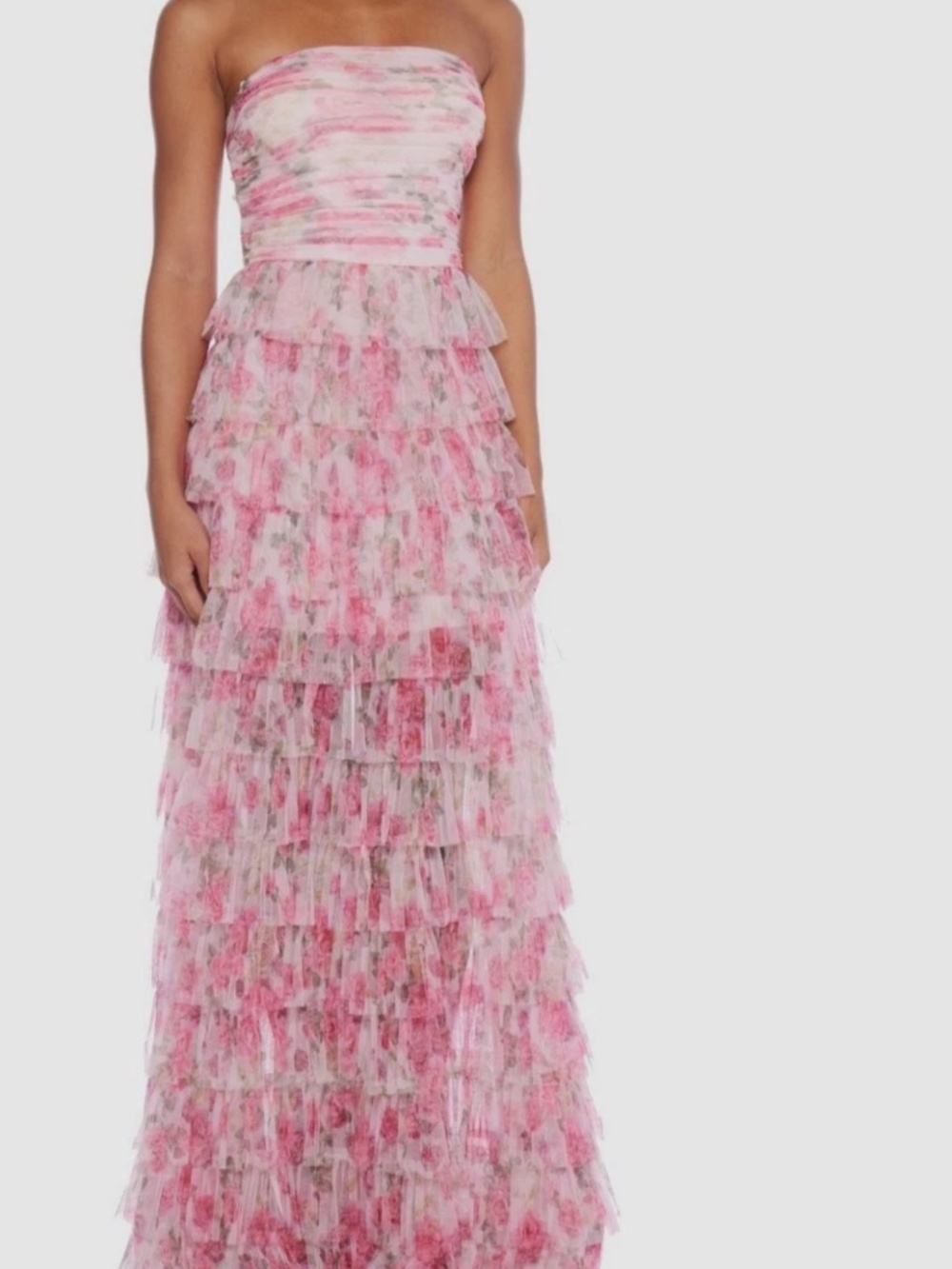 B. Darlin Floral Printed Mesh Ruffle Tiered Long Dress Dillard's